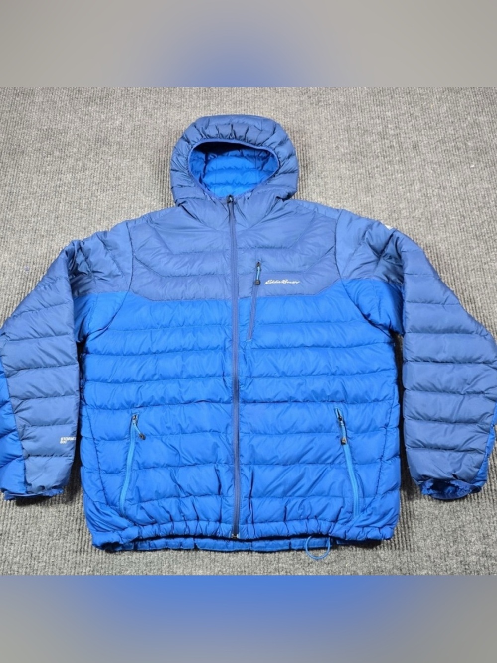 Eddie Bauer Stormdown 800 Blue Down Hooded Puffer Jacket Men’s XL